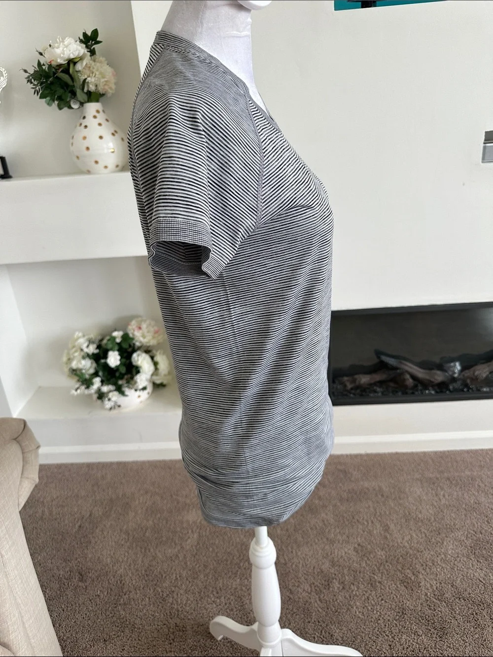 lululemon athletica Gray Striped Short Sleeve Top